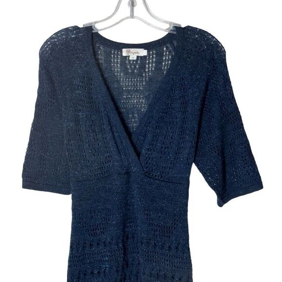 Aryeh Crochet Sweater Mini Dress Wool Blend Metallic Blue A-Line Size S - Picture 10 of 13